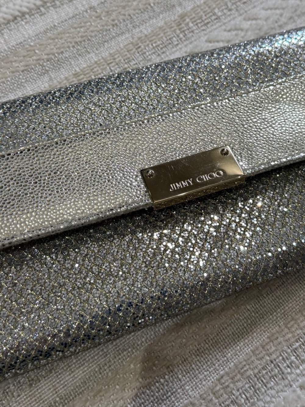 Jimmy Choo metallic glittery clutch